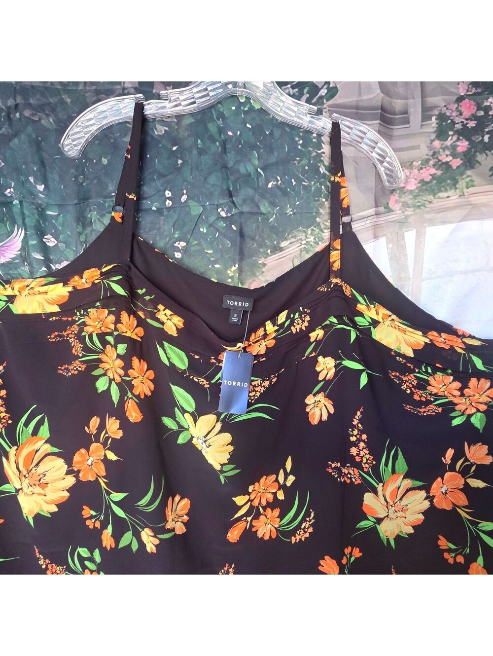 Torrid Black Floral Cami With Yellow & Orange Blooms NWT Size 5